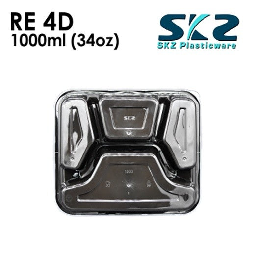 SKZ 4 DIVISION BLACK RECTANGULAR SERIES RE-4D ENVIRONMENTAL FRIENDLY FOOD STORAGE MICROWAVABLE