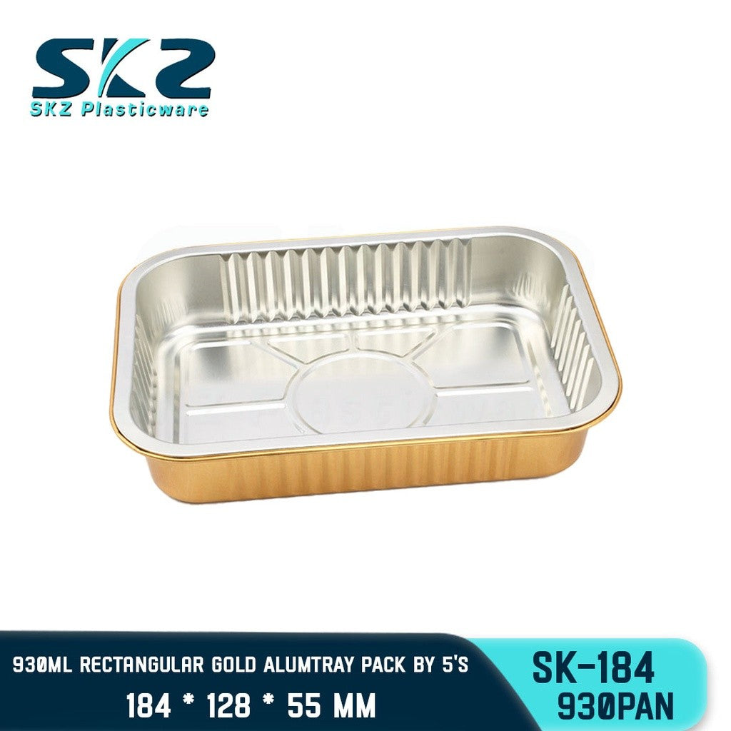 SKZ W/Lid RECTANGULAR GOLD ALUMINUM TRAY [SK-184 930ml]  ENVIRONMENTAL FRIENDLY FOOD STORAGE