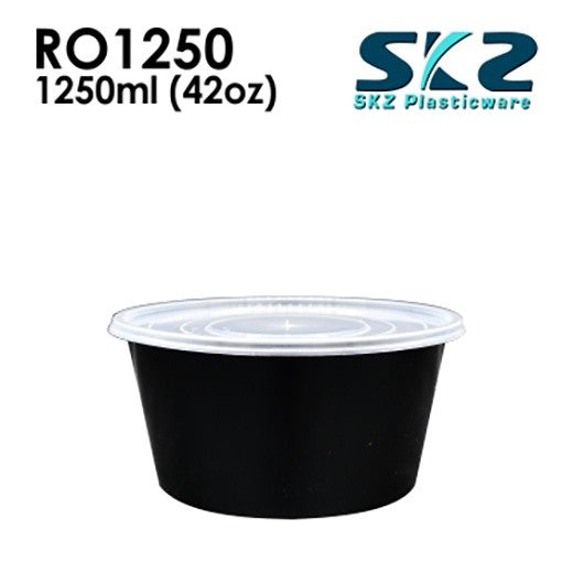 SKZ BLACK CONTAINER ROUND SERIES RO1250 1250ml ENVIRONMENTAL FRIENDLY FOOD STORAGE MICROWAVABLE