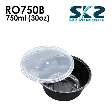 SKZ BLACK CONTAINER ROUND SERIES 50PCS R0750B 750ml ENVIRONMENTAL FRIENDLY FOOD STORAGE MICROWAVABLE