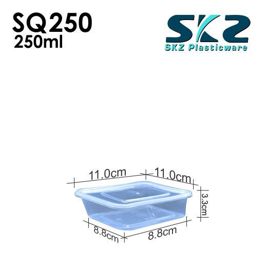 SKZ CLEAR SQUARE CONTAINER SERIES SQ250 250ml ENVIRONMENTAL FRIENDLY FOOD STORAGE MICROWAVABLE