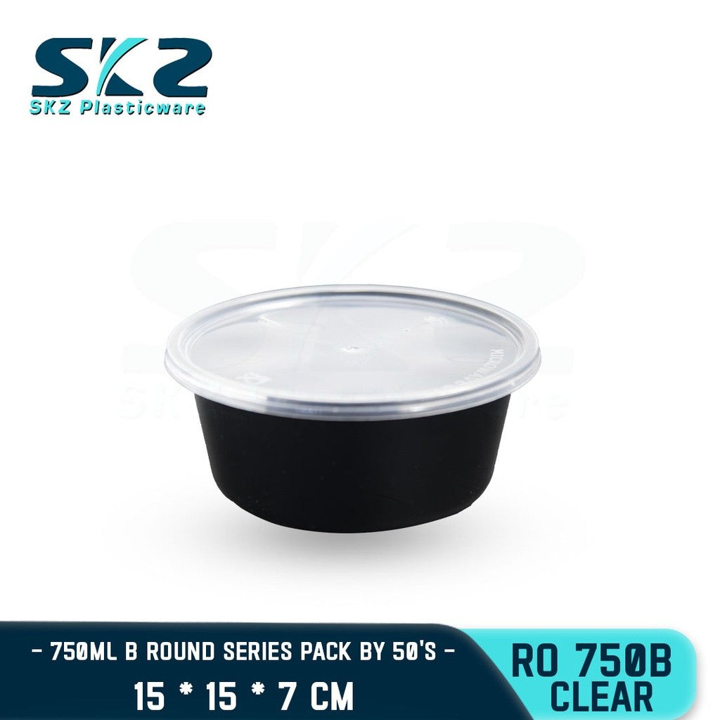 SKZ BLACK CONTAINER ROUND SERIES 50PCS R0750B 750ml ENVIRONMENTAL FRIENDLY FOOD STORAGE MICROWAVABLE