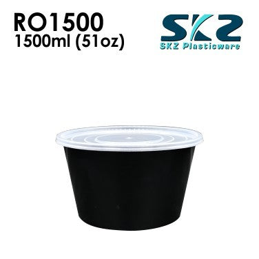 SKZ BLACK CONTAINER ROUND SERIES R01500 1500ml ENVIRONMENTAL FRIENDLY FOOD STORAGE MICROWAVABLE