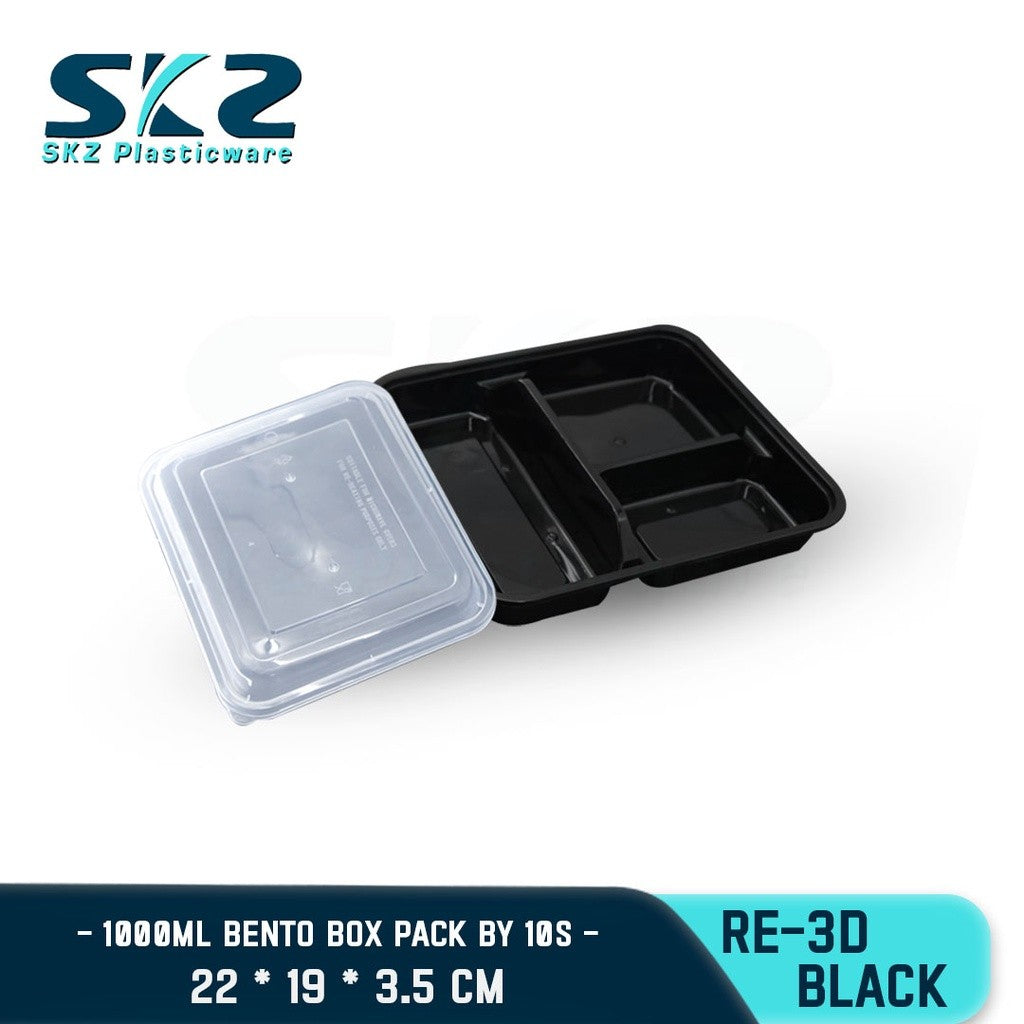 SKZ BENTO BOX RE 3 DIVISION 1BOX  [RE-3D] ENVIRONMENTAL FRIENDLY FOOD STORAGE MICROWAVABLE