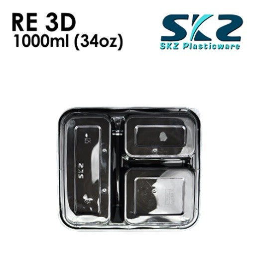 SKZ 3 DIVISION BLACK RECTANGULAR SERIES RE-3D ENVIRONMENTAL FRIENDLY FOOD STORAGE MICROWAVABLE