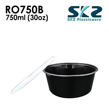SKZ BLACK CONTAINER ROUND SERIES 50PCS R0750B 750ml ENVIRONMENTAL FRIENDLY FOOD STORAGE MICROWAVABLE