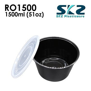 SKZ BLACK CONTAINER ROUND SERIES R01500 1500ml ENVIRONMENTAL FRIENDLY FOOD STORAGE MICROWAVABLE