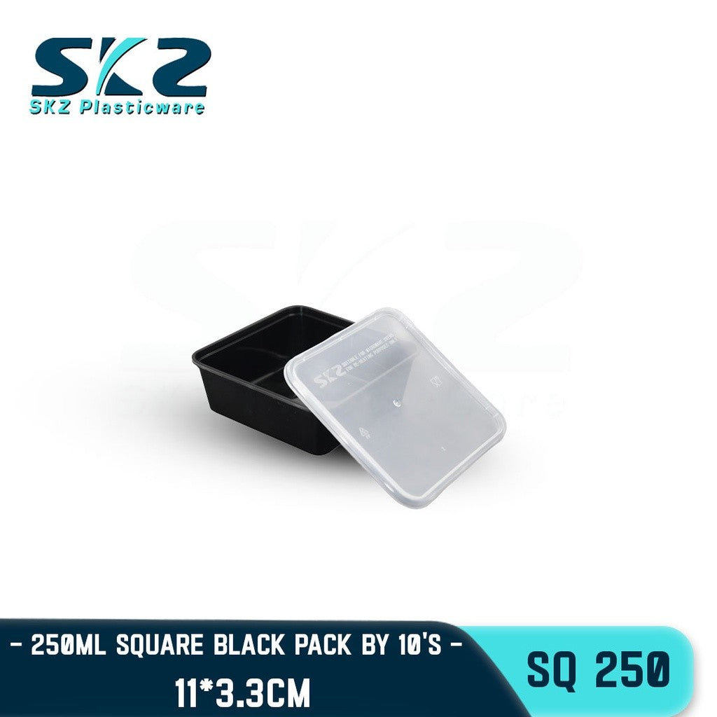 SKZ 1BOX BLACK AND CLEAR SQUARE SERIES [SQ-250] ENVIRONMENTAL FRIENDLY FOOD STORAGE MICROWAVABLE