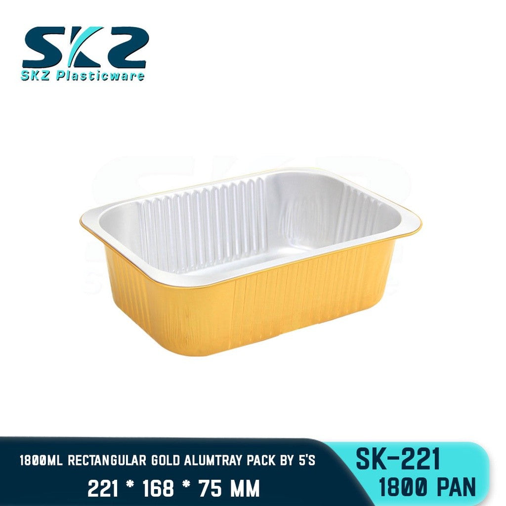 SKZ W/Lid RECTANGULAR GOLD ALUMINUM TRAY [SK-221 1800ml]  ENVIRONMENTAL FRIENDLY FOOD STORAGE