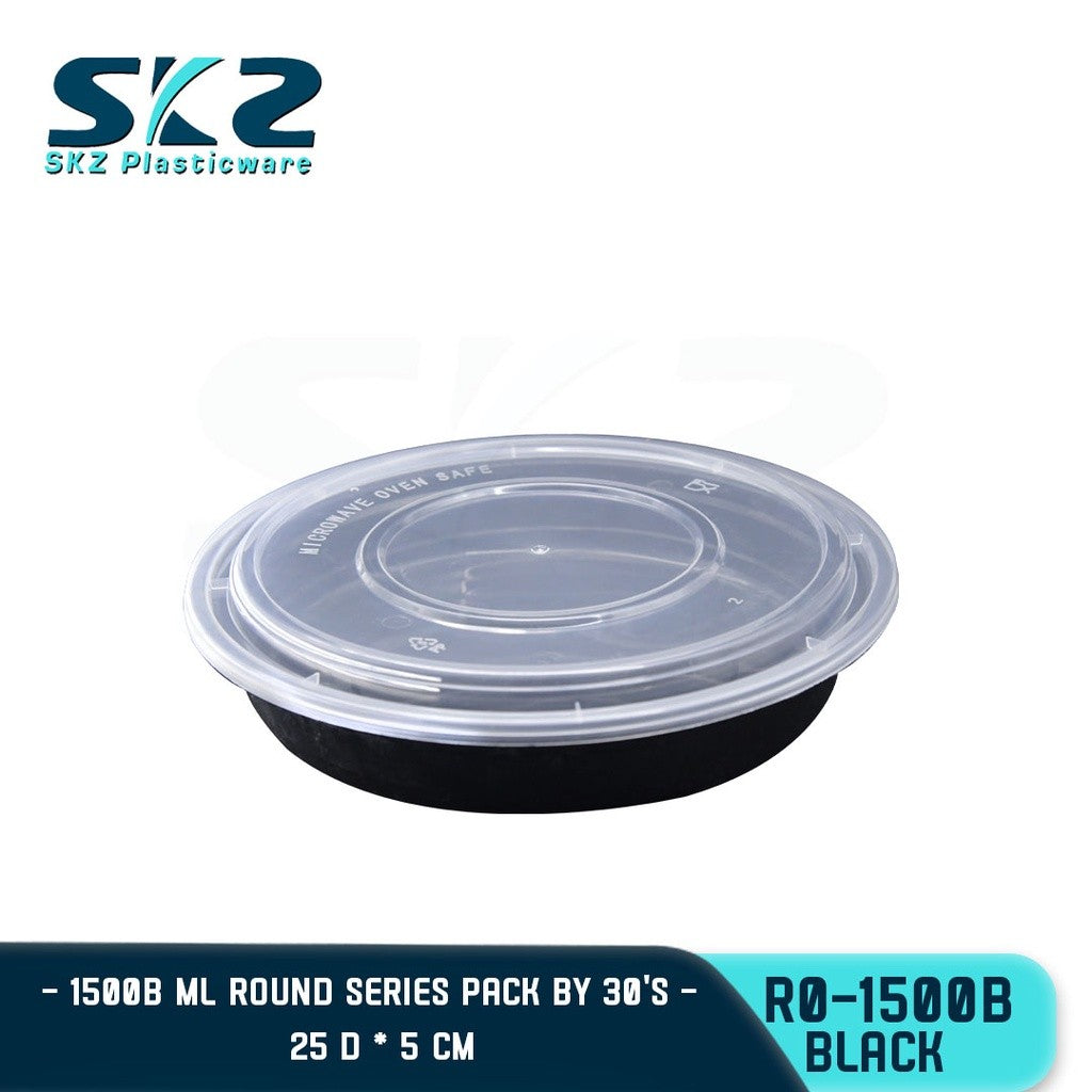 SKZ BLACK CONTAINER ROUND SERIES R01500B 1500ml ENVIRONMENTAL FRIENDLY FOOD STORAGE MICROWAVABLE