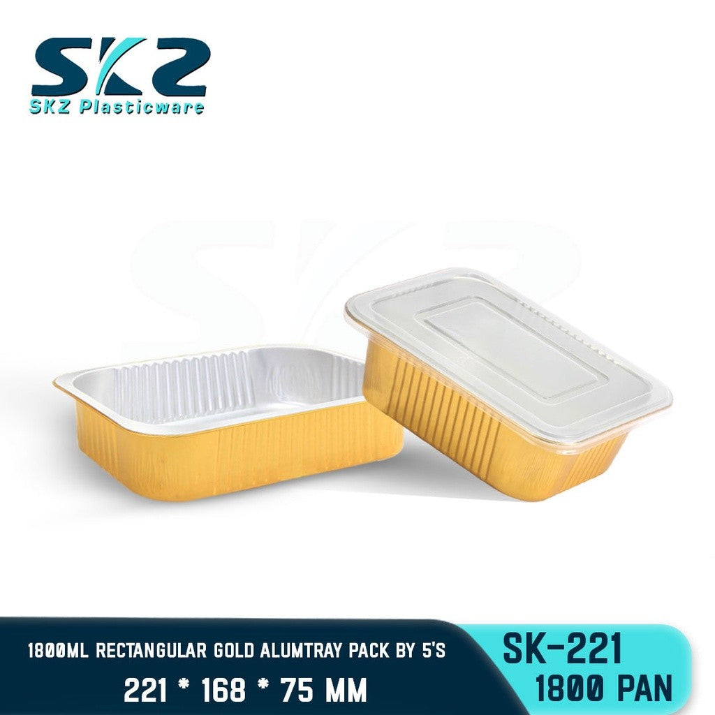 SKZ W/Lid RECTANGULAR GOLD ALUMINUM TRAY [SK-221 1800ml]  ENVIRONMENTAL FRIENDLY FOOD STORAGE