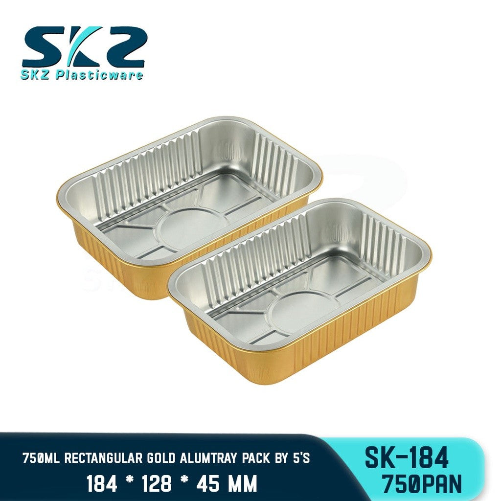 SKZ W/Lid RECTANGULAR GOLD ALUMINUM TRAY [SK-184 750ml]  ENVIRONMENTAL FRIENDLY FOOD STORAGE