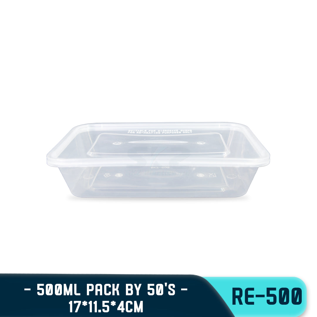TPK RECTANGULAR PLASTIC FOOD CONTAINER 500ML (50PCS/PACK)