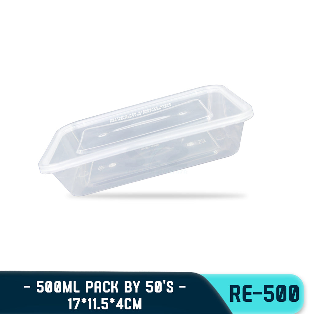 TPK RECTANGULAR PLASTIC FOOD CONTAINER 500ML (50PCS/PACK)