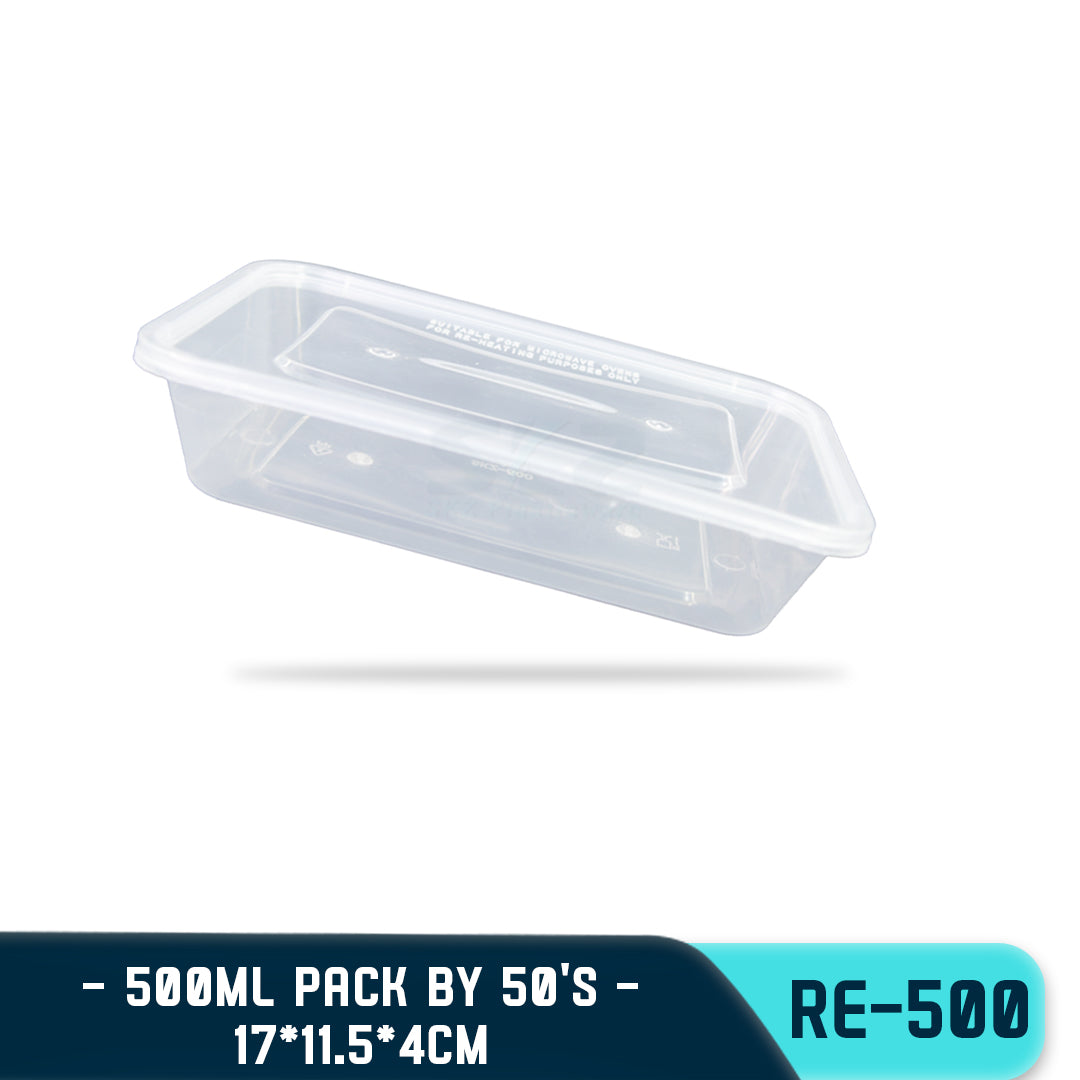 TPK RECTANGULAR PLASTIC FOOD CONTAINER 500ML (50PCS/PACK)