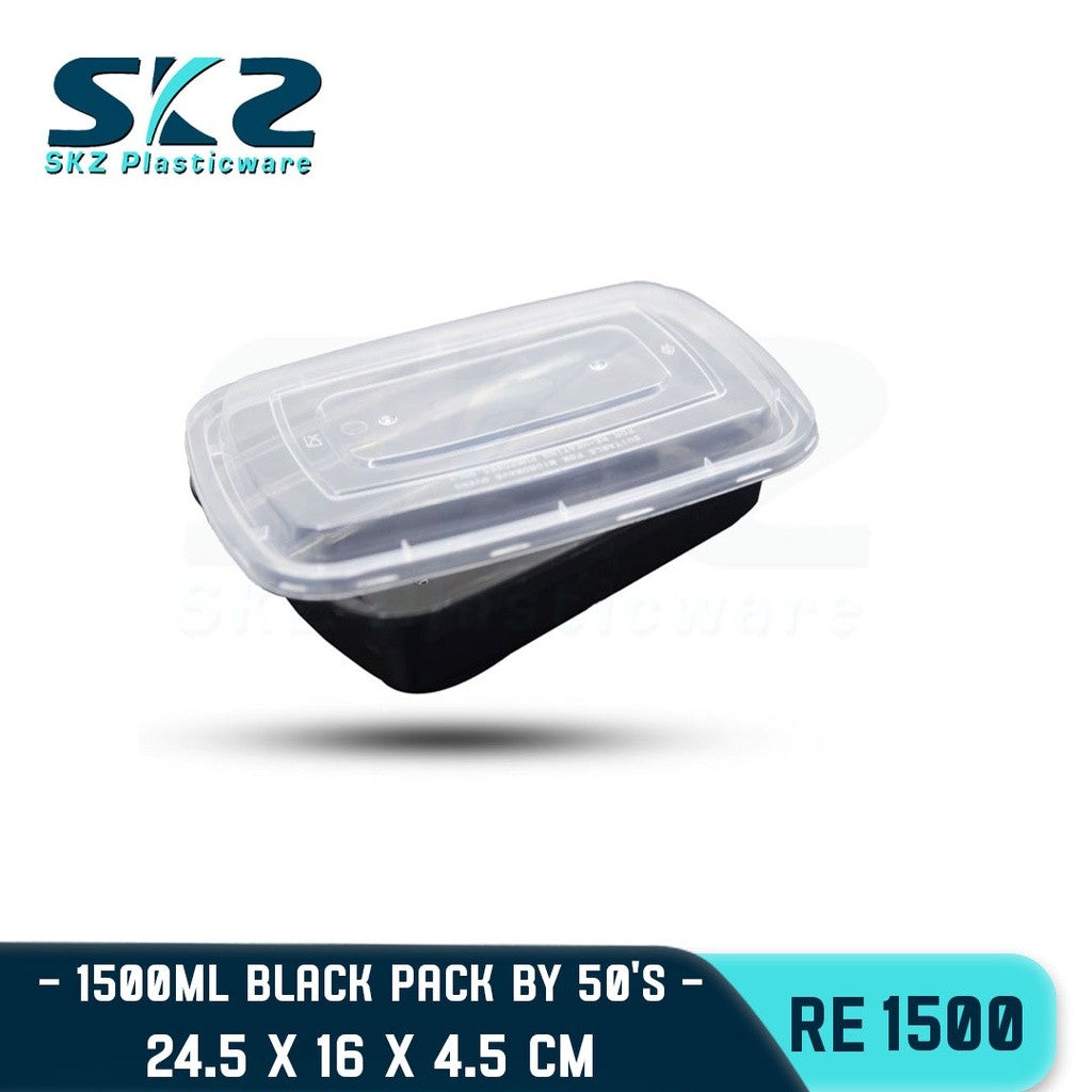 SKZ BLACK RECTANGULAR SERIES RE1500 1500ml ENVIRONMENTAL FRIENDLY FOOD STORAGE MICROWAVABLE
