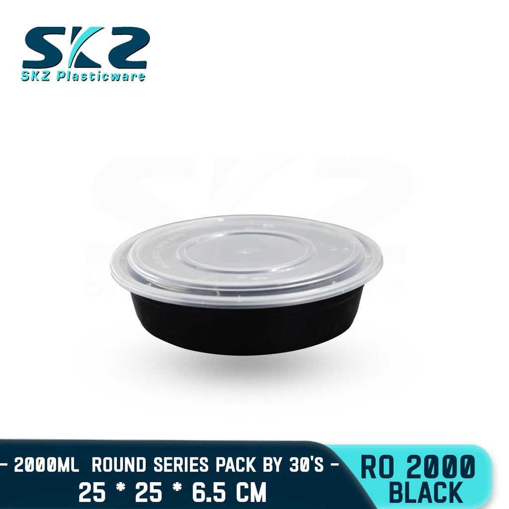 SKZ BLACK CONTAINER ROUND SERIES R02000 2000ml ENVIRONMENTAL FRIENDLY FOOD STORAGE MICROWAVABLE