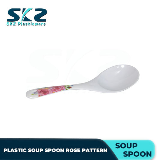Melanine Plastic Soup and Rice Laddle With Rose Pattern