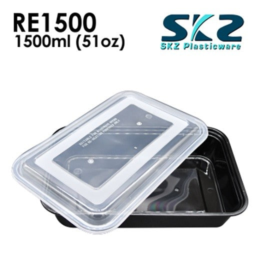 SKZ BLACK RECTANGULAR SERIES RE1500 1500ml ENVIRONMENTAL FRIENDLY FOOD STORAGE MICROWAVABLE