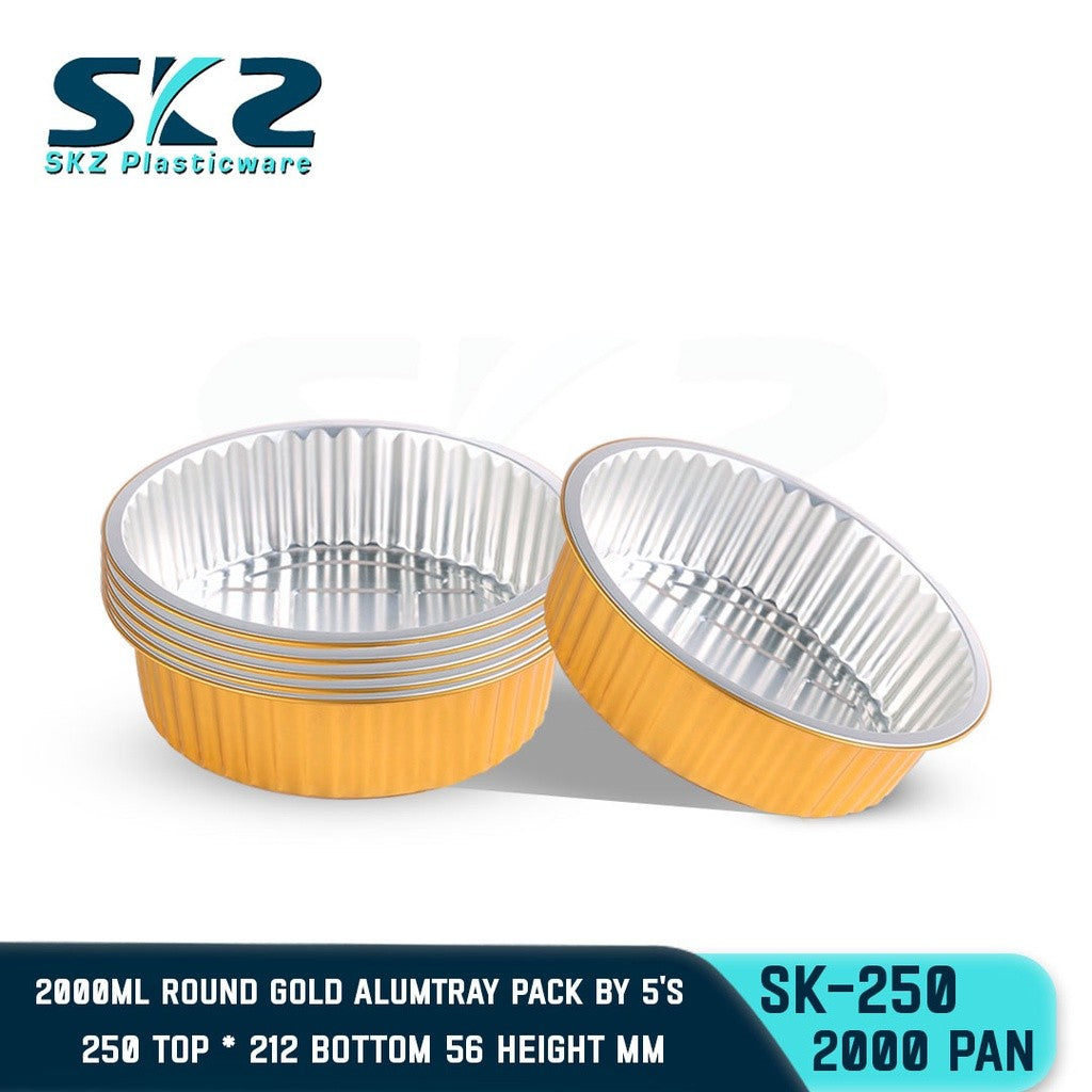 SKZ ROUND GOLD ALUMINUM PAN [SK-250 2000ml]  DISPOSABLE ENVIRONMENTAL FRIENDLY FOOD STORAGE