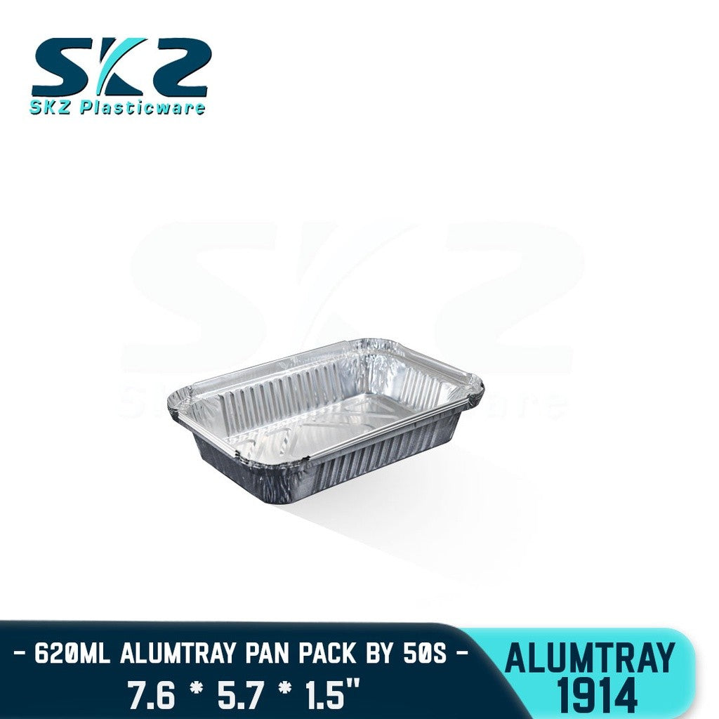 SKZ ALUMINUM FOIL TRAY 620ML [1914] RECTANGULAR ALUMTRAY WITH LID 10PCS/PACK