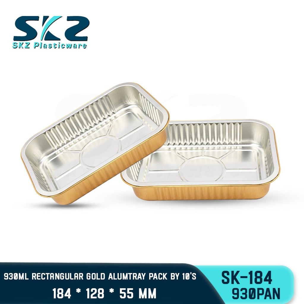 SKZ W/Lid RECTANGULAR GOLD ALUMINUM TRAY [SK-184 930ml]  ENVIRONMENTAL FRIENDLY FOOD STORAGE