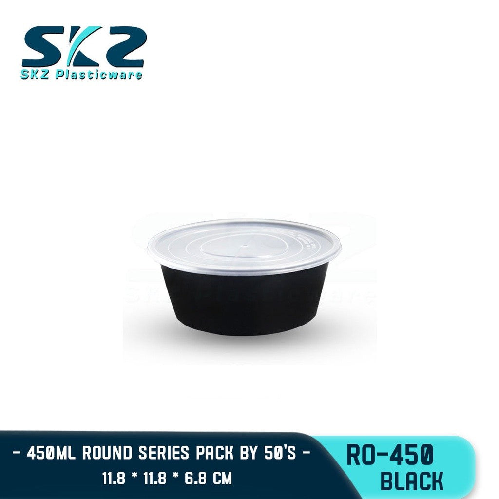 SKZ BLACK CONTAINER ROUND SERIES R0450 (396) 450ml ENVIRONMENTAL FRIENDLY FOOD STORAGE MICROWAVABLE