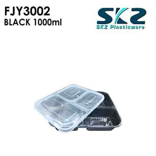NEW (FYJ-3002) BLACK CONTAINER 3DIVISION SERIES 3500ML ENVIRONMENTAL FRIENDLY FOOD STORAGE MICROWAV