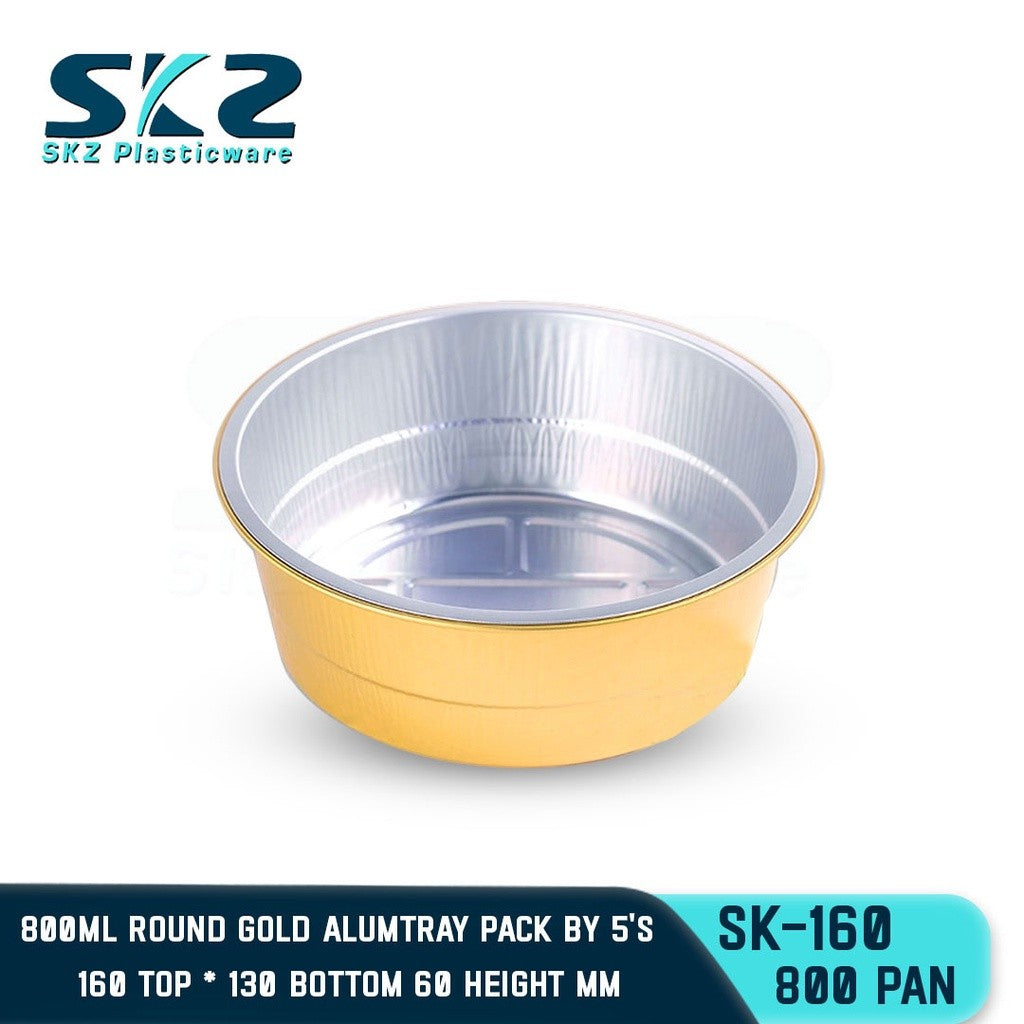 SKZ W/Lid ROUND GOLD ALUMINUM PAN  [SK-160 800ml]  ENVIRONMENTAL FRIENDLY FOOD STORAGE