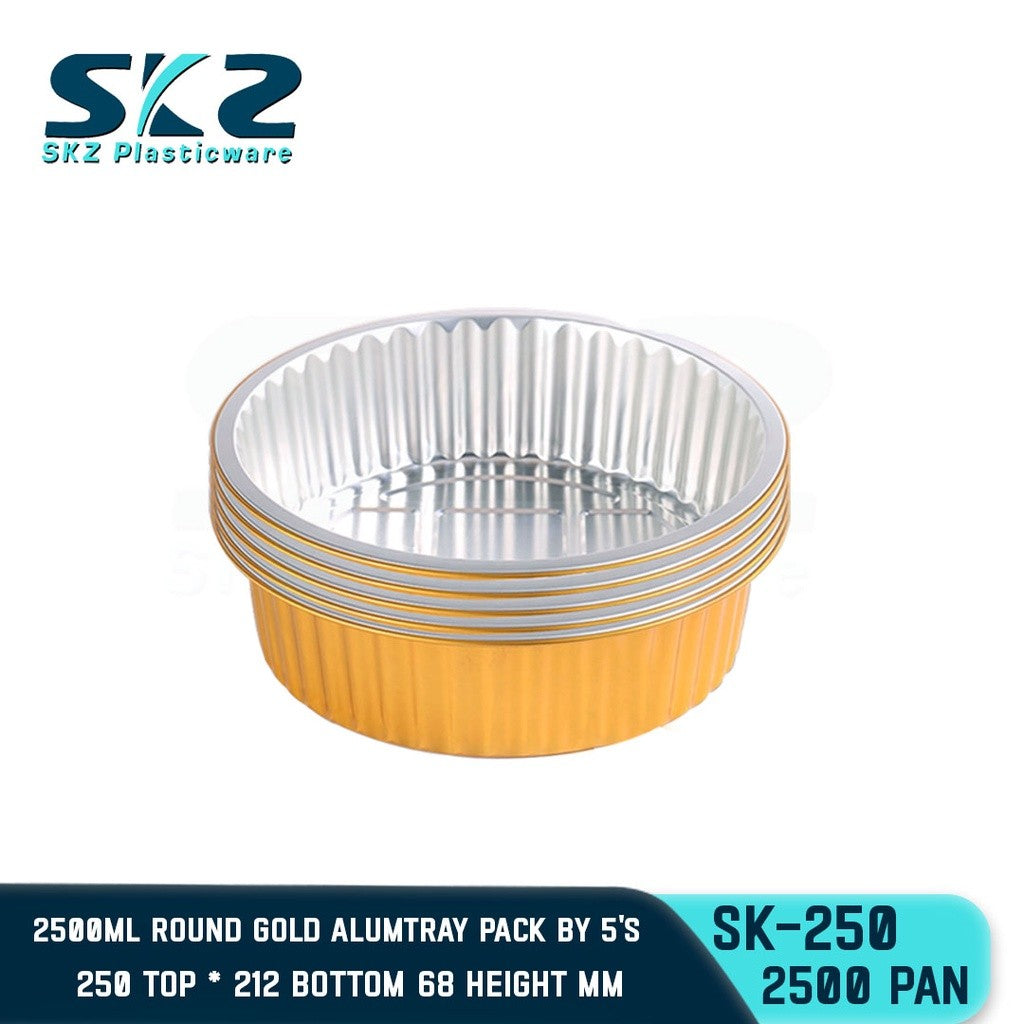 SKZ W/Lid ROUND GOLD ALUMINUM PAN [SK-250 2000ml]  DISPOSABLE ENVIRONMENTAL FRIENDLY FOOD STORAGE