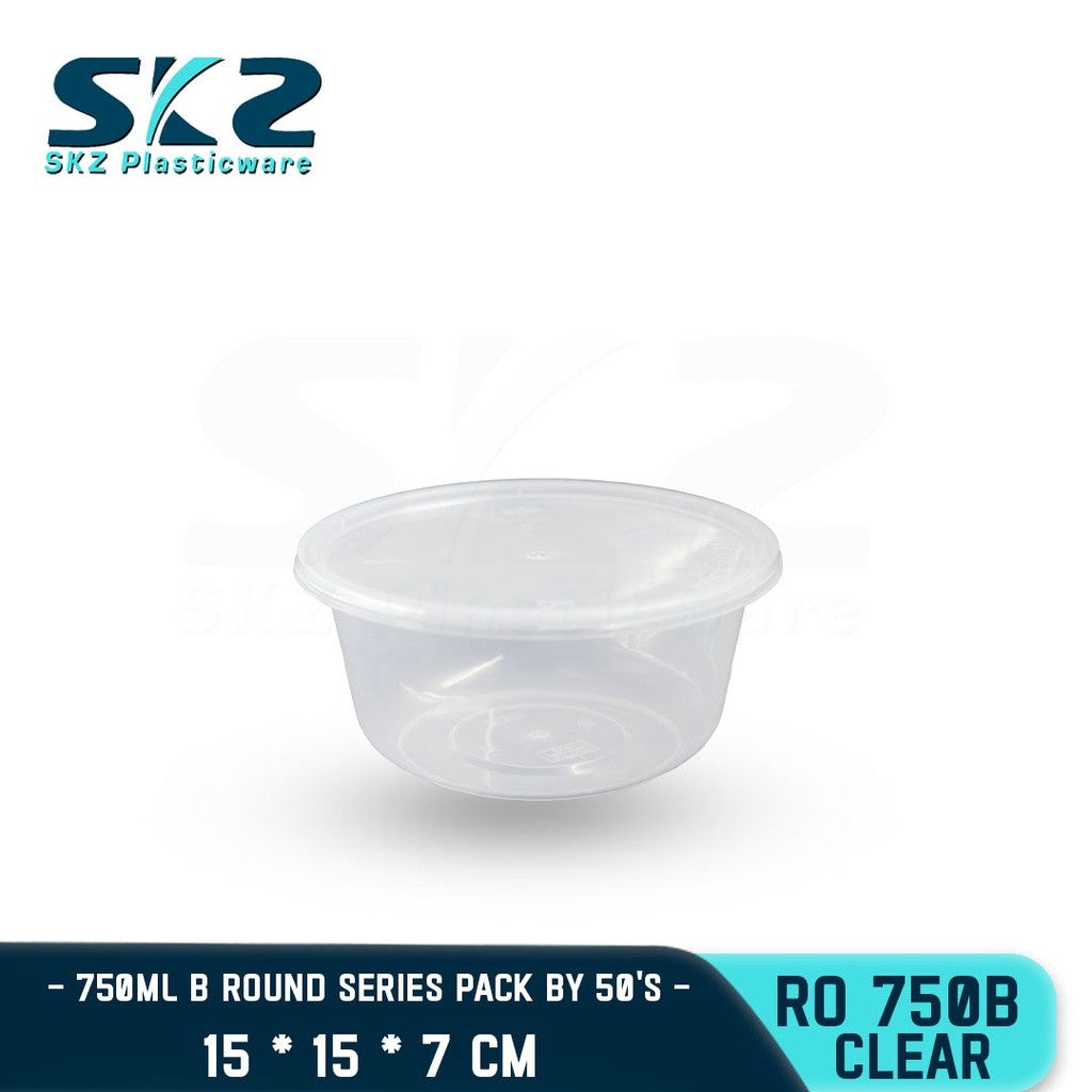 SKZ CLEAR CONTAINER ROUND SERIES 50PCS R0750B 750ml ENVIRONMENTAL FRIENDLY FOOD STORAGE MICROWAVABLE