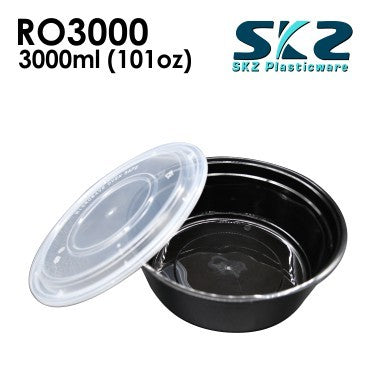 SKZ BLACK CONTAINER ROUND SERIES R03000 3000ml ENVIRONMENTAL FRIENDLY FOOD STORAGE MICROWAVABLE