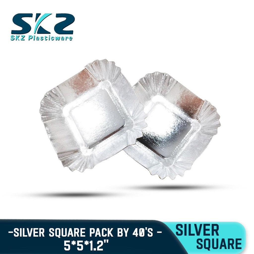 DISPOSABLE SILVER LAMINATED SQUARE PLATE 5" PACK BY 40'S