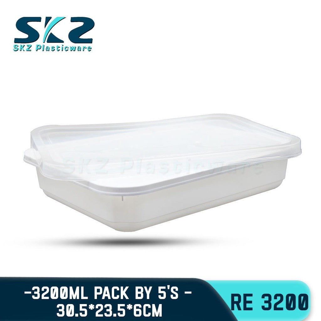 SKZ WHITE PARTY TRAY RECTANGULAR SERIES RE3200 ENVIRONMENTAL FRIENDLY FOOD STORAGE MICROWAVABLE