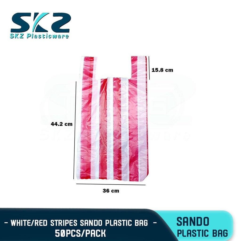 SKZ STRIPE PLASTIC SANDO BAG WHITE/RED PACK BY 50'S