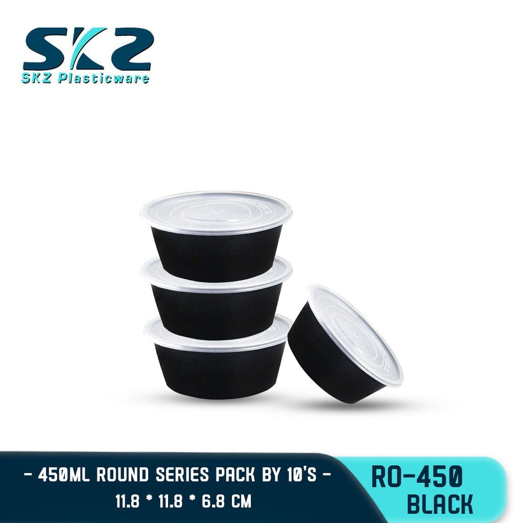 SKZ BLACK CONTAINER ROUND SERIES R0450 450ml ENVIRONMENTAL FRIENDLY FOOD STORAGE MICROWAVABLE