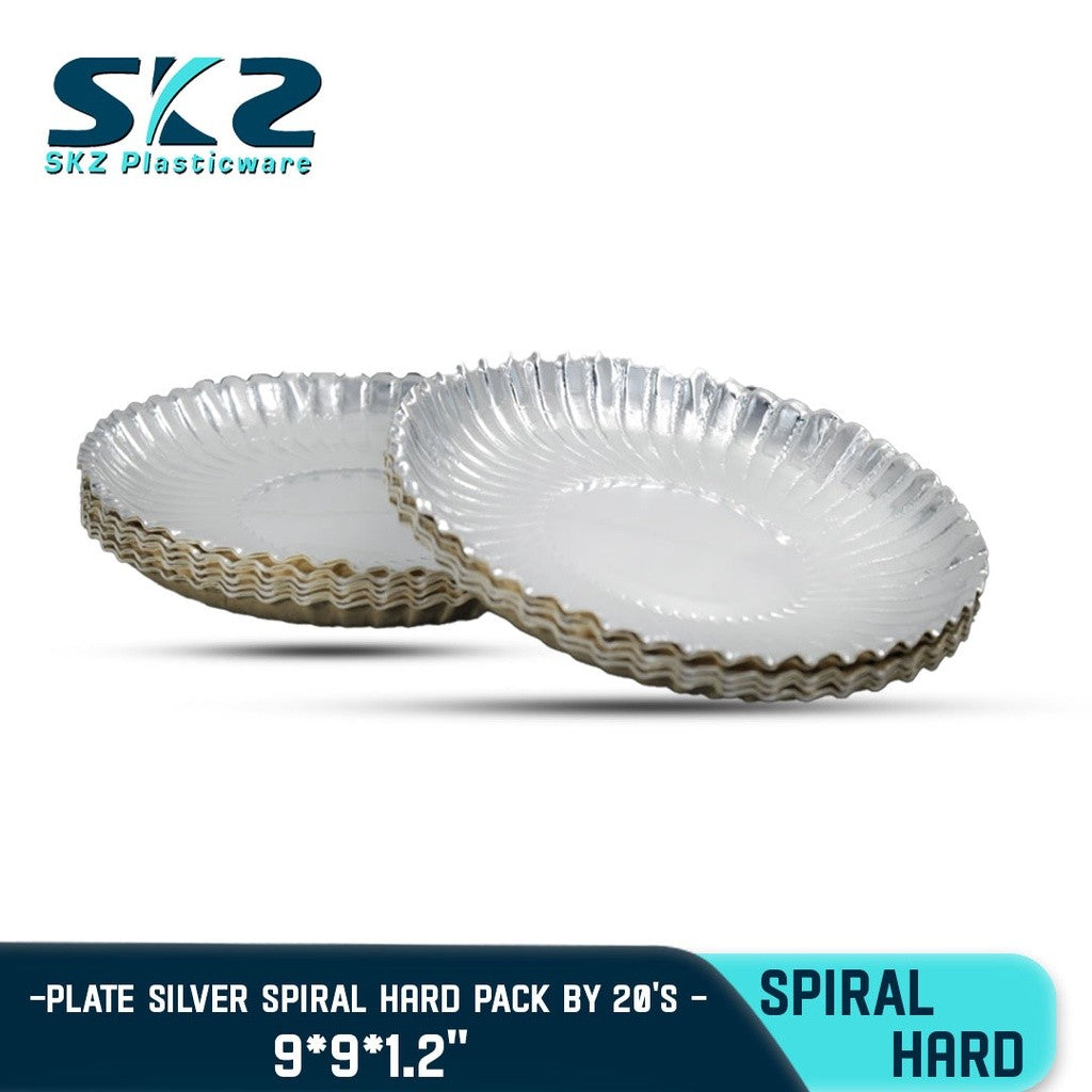 DISPOSABLE PAPER PLATE SPIRAL SILVER LAMINATED PACK BY 20'S
