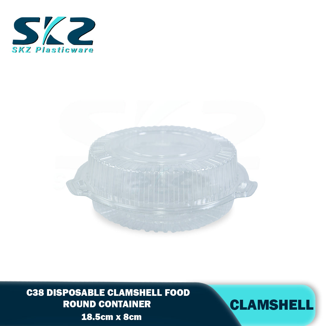 C38 Clamshell Round Clear Pastry Food Container 25pcs