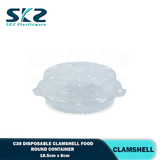 C38 Clamshell Round Clear Pastry Food Container 25pcs