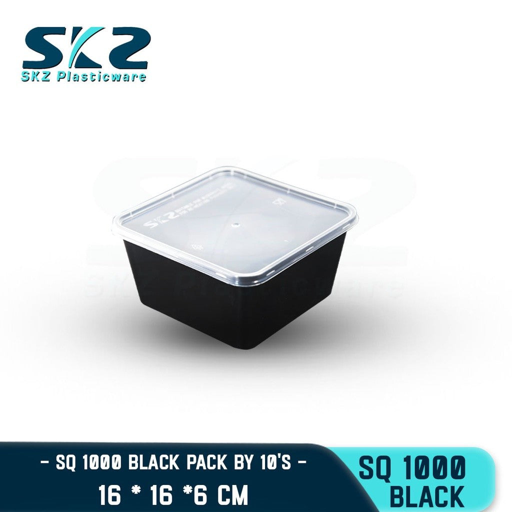 SKZ 1BOX BLACK AND CLEAR SQUARE SERIES [SQ-1000] ENVIRONMENTAL FRIENDLY FOOD STORAGE MICROWAVABLE