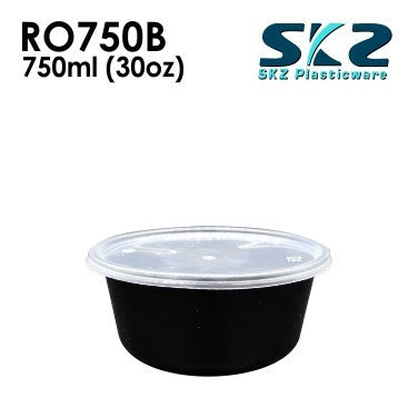 SKZ BLACK CONTAINER ROUND SERIES 50PCS R0750B 750ml ENVIRONMENTAL FRIENDLY FOOD STORAGE MICROWAVABLE