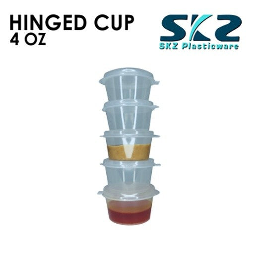 SKZ CLEAR HINGED CUP CONTAINER SERIES (1oz, 2oz,3oz,4oz,5oz) ENVIRONMENTAL FRIENDLY SAUCER CUP