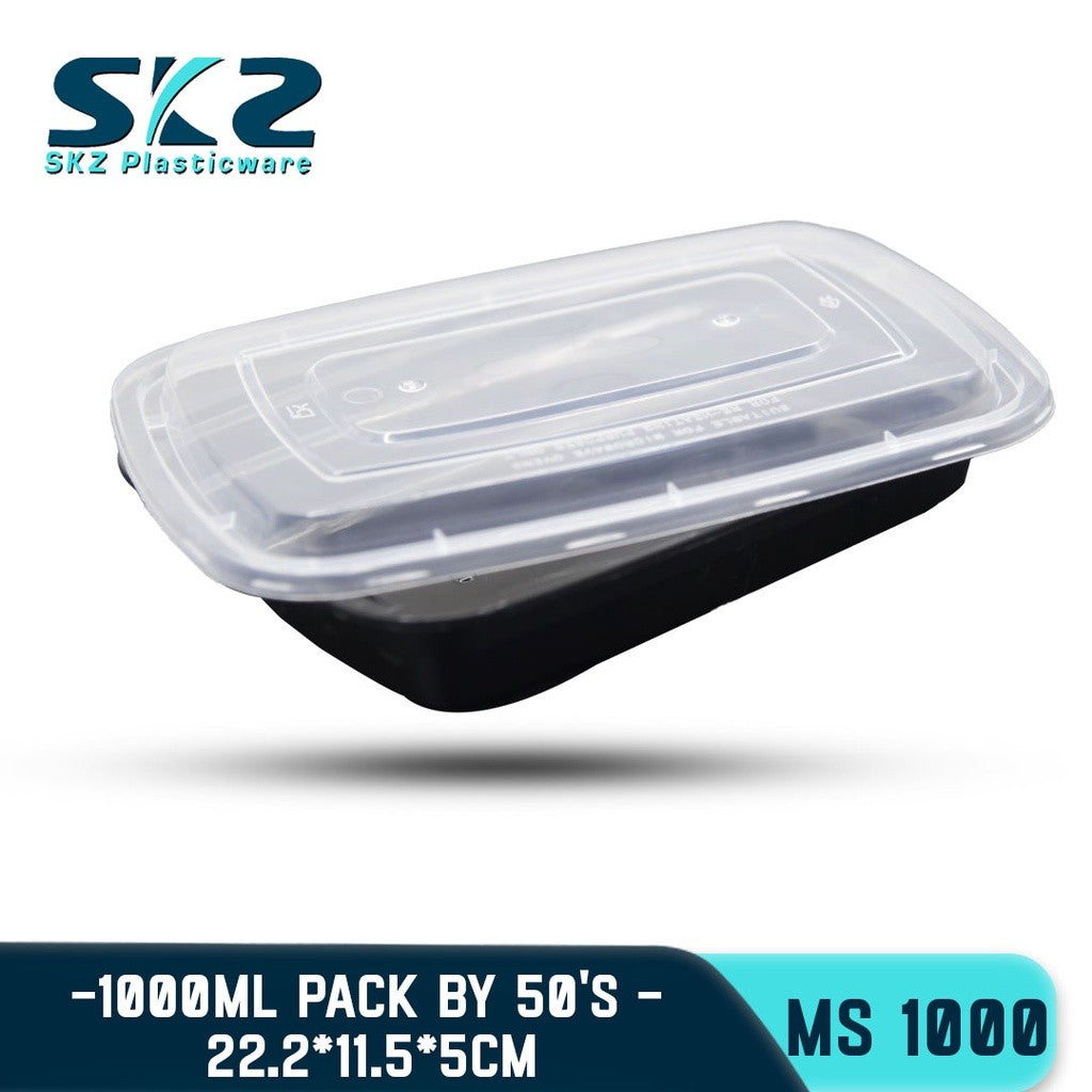 SKZ 1BOX BLACK AND CLEAR RE SERIES 1000ML [MS1000]  ENVIRONMENTAL FRIENDLY FOOD STORAGE MICROWAVABLE