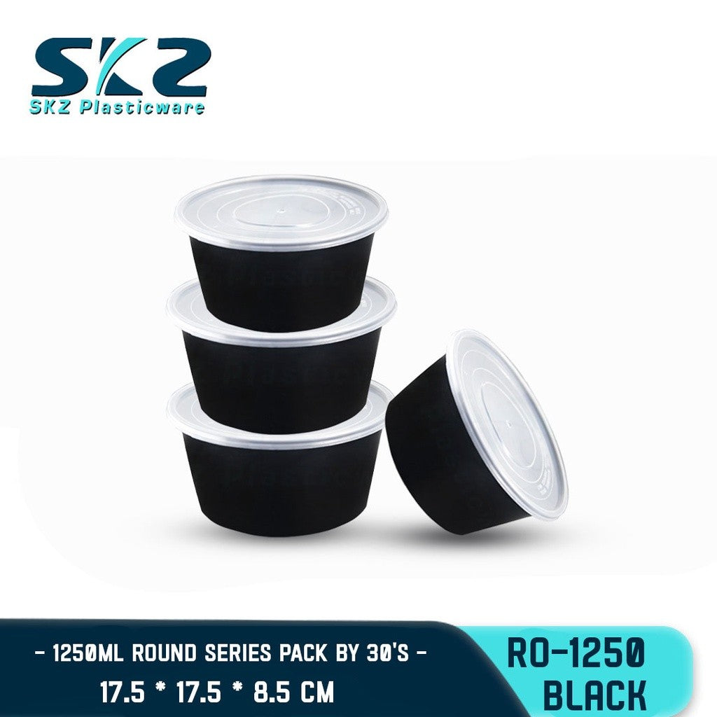 SKZ BLACK CONTAINER ROUND SERIES RO1250 1250ml ENVIRONMENTAL FRIENDLY FOOD STORAGE MICROWAVABLE