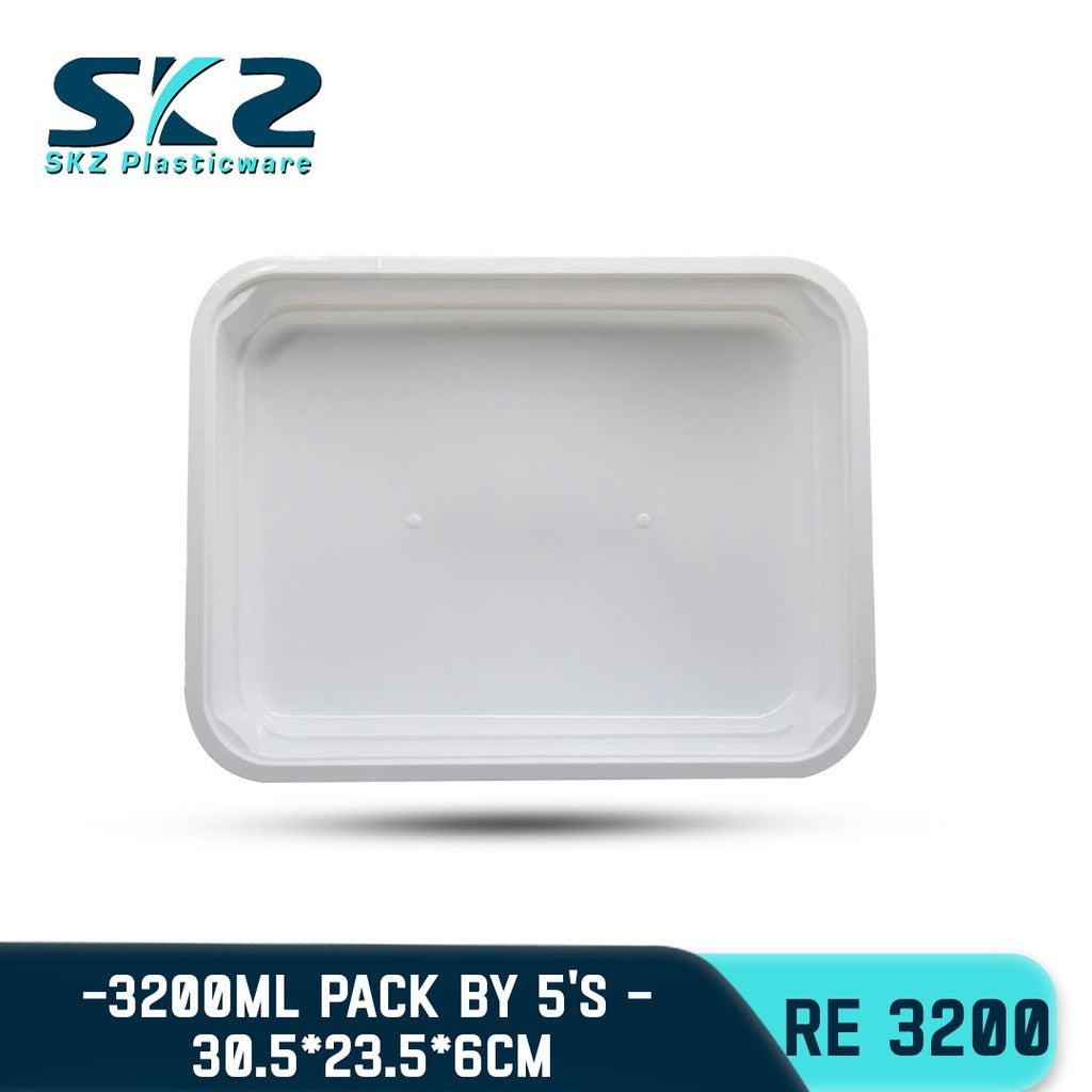SKZ WHITE PARTY TRAY RECTANGULAR SERIES RE3200 ENVIRONMENTAL FRIENDLY FOOD STORAGE MICROWAVABLE