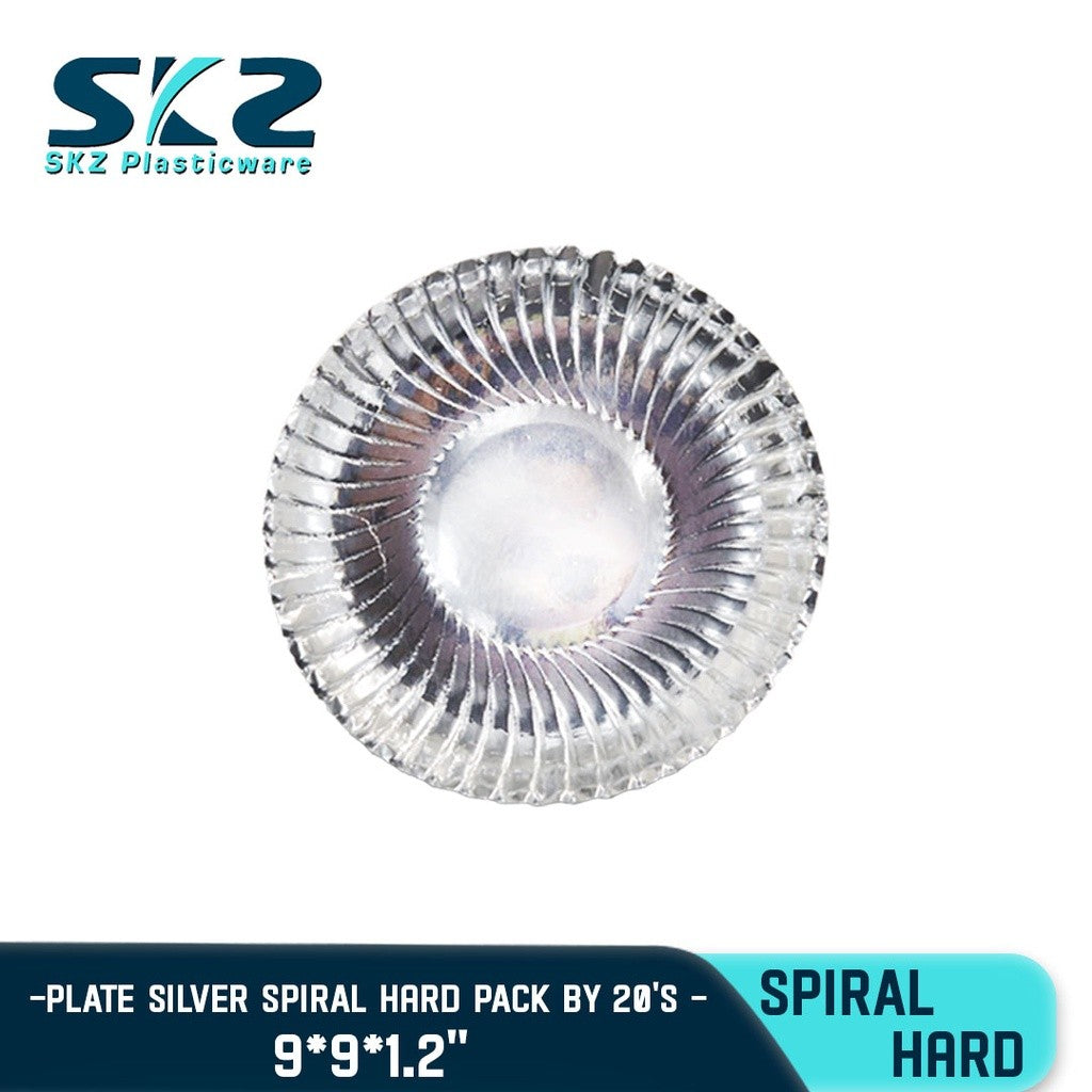 DISPOSABLE PAPER PLATE SPIRAL SILVER LAMINATED PACK BY 20'S