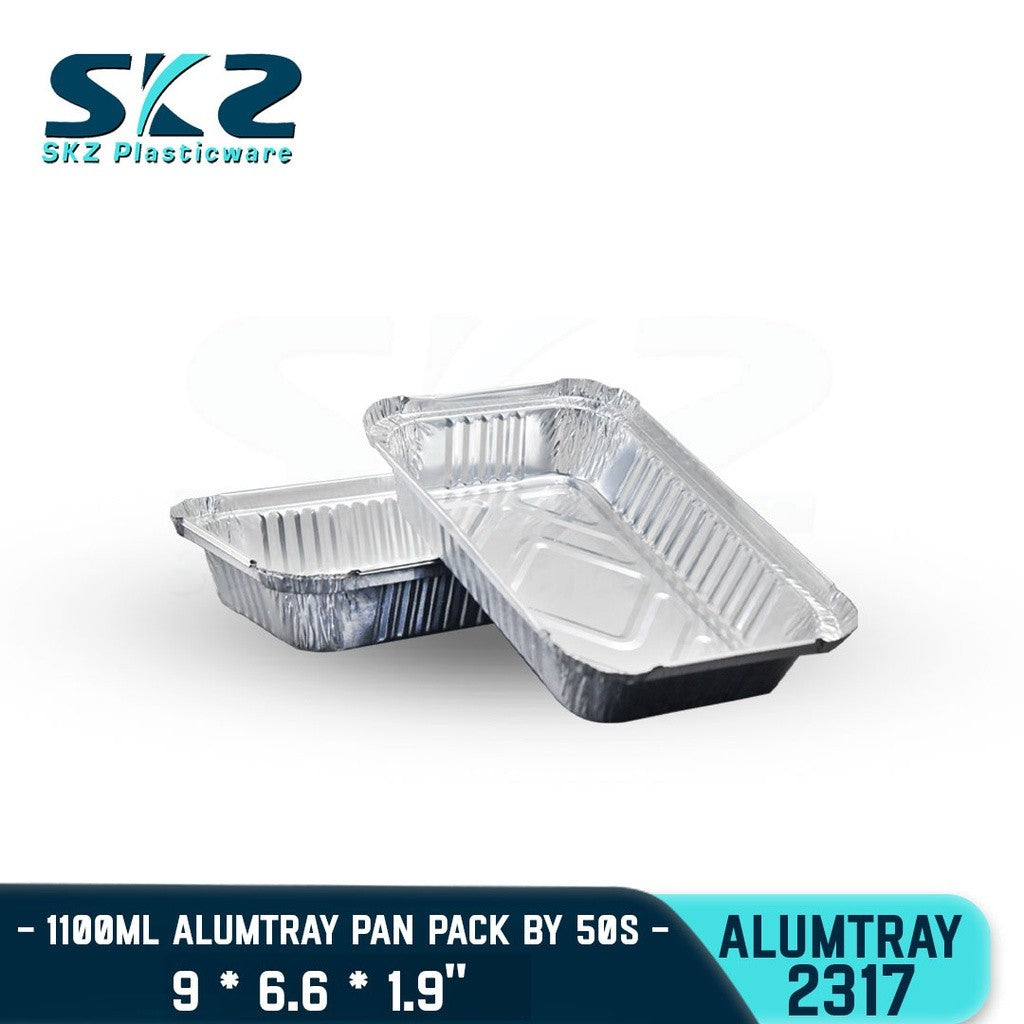 SKZ aluminum FOIL TRAY 1100ML [2317] RECTANGULAR ALUMTRAY WITH LID 50PCS/PACK (B1T1)