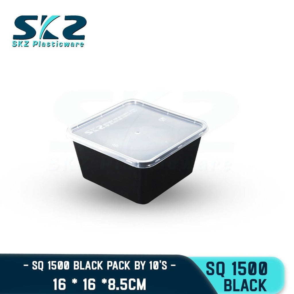 SKZ BLACK SQUARE CONTAINER SERIES SQ1500 1500ml ENVIRONMENTAL FRIENDLY FOOD STORAGE MICROWAVABLE