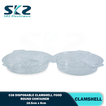 C38 Clamshell Round Clear Pastry Food Container 25pcs