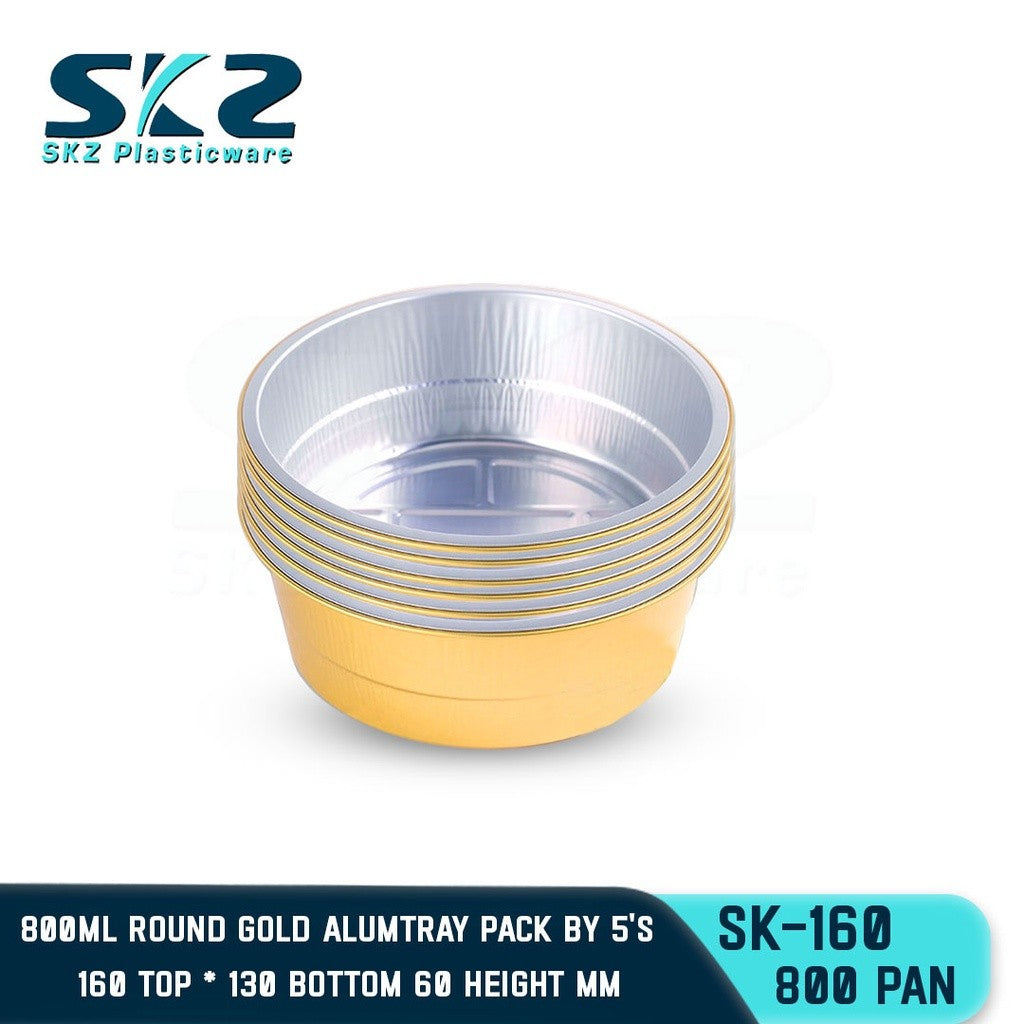 SKZ W/Lid ROUND GOLD ALUMINUM PAN  [SK-160 800ml]  ENVIRONMENTAL FRIENDLY FOOD STORAGE